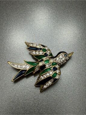 Vintage D’Orlan Blue & Green Crystal Bird #cz559